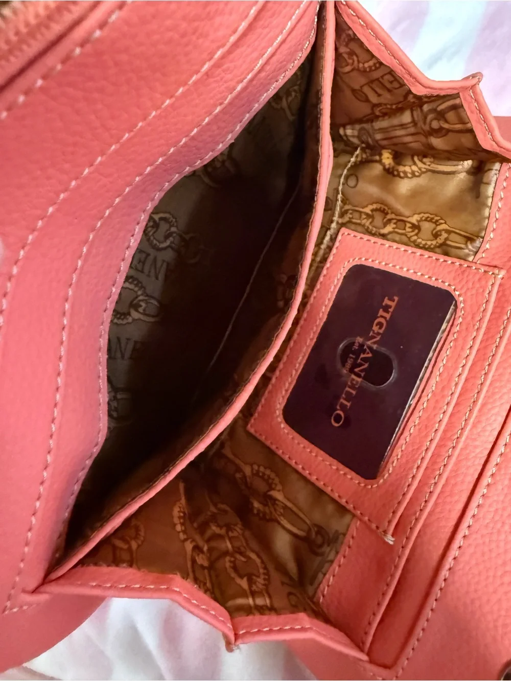 Tignanello Coral Leather Crossbody with Silver Tone Hardware